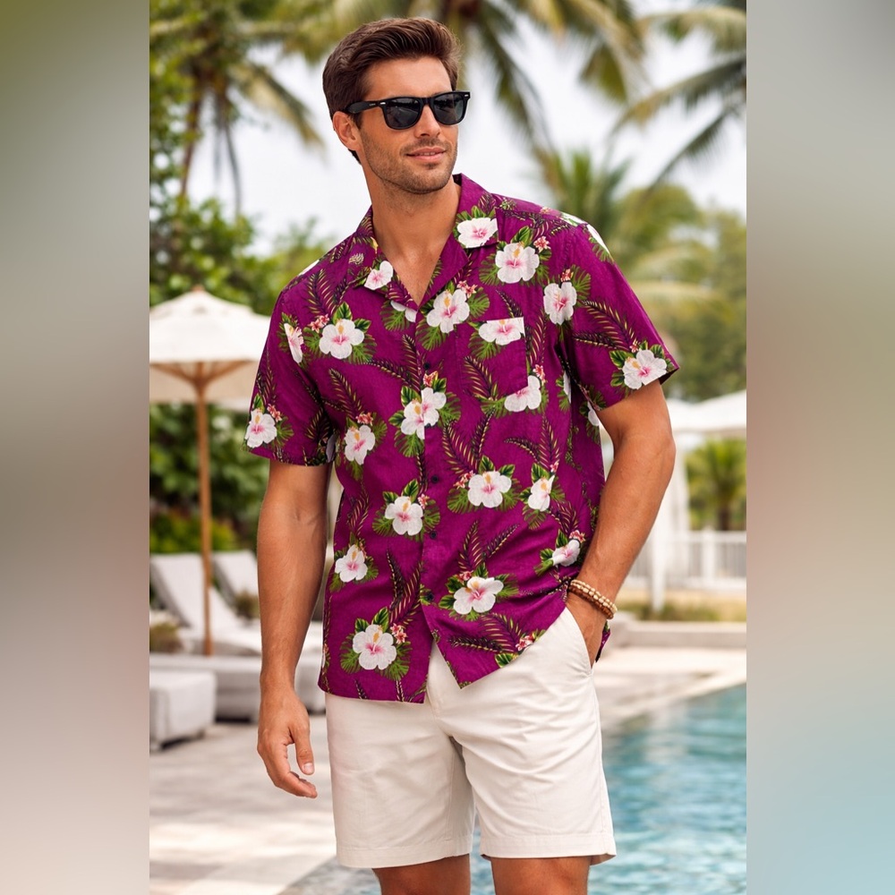 LAKAMI men Hawaiian short sleeve floral summer style  shirt /size 3XL